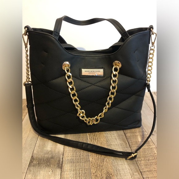 Jet Black and Gold Chain Marc New York by Marc Andrew Handbag Purse With Insert - Picture 1 of 12